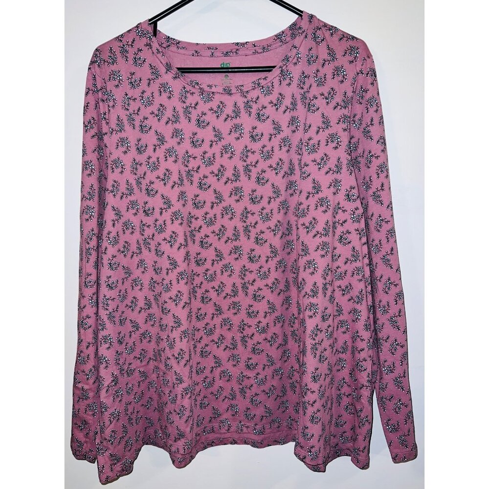 DIP Womens Long Sleeve Dark Rose Color Floral Pattern 3XL Shirt Top